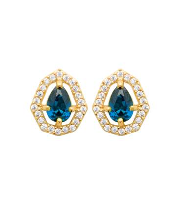 Boucle d'oreille percée plaqué zirconium blanc et bleu saphir 