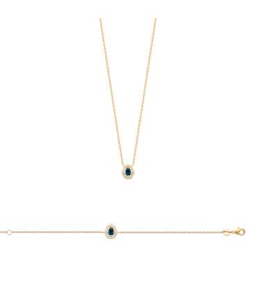 Pendentif plaqué or avec chaine zirconium saphir zirconium blanc 