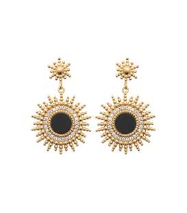 Boucles d'oreilles plaqué or soleil pierre noire agate