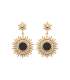 Boucles d'oreilles plaqué or soleil pierre noire agate 