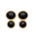 Boucles d'oreilles plaqué or pendante double agate noire sertie perlée