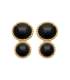 Boucles d'oreilles plaqué or pendante double agate noire sertie perlée 