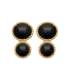 Boucles d'oreilles plaqué or pendante double agate noire sertie perlée 