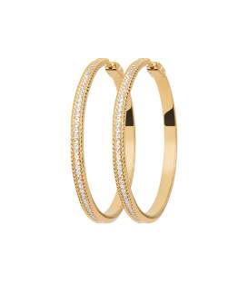 Boucles d'oreilles grande créole articulée plaqué or et zirconium blanc 