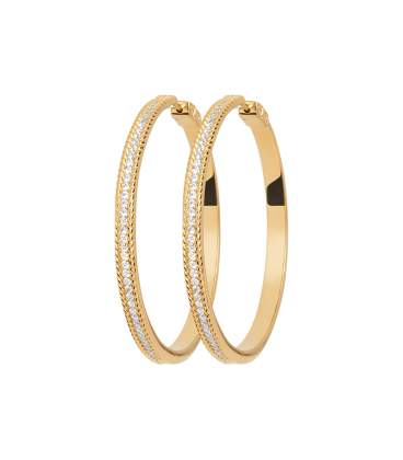 Boucles d'oreilles grande créole articulée plaqué or et zirconium blanc 