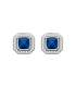 Boucle d'oreille carrée bleu saphir argent massif bordée zirconium blanc 