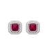 Boucle d'oreille carrée rouge rubis argent massif bordée zirconium blanc 