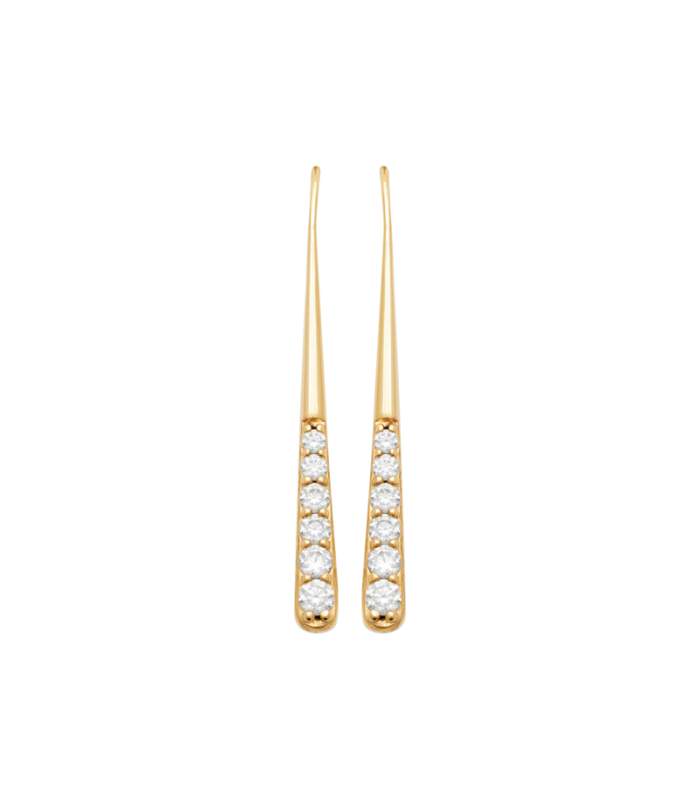 Boucles D'Oreilles Pendantes Solitaire Zirconium - Plaqué Or Jaune Femme - Neuves