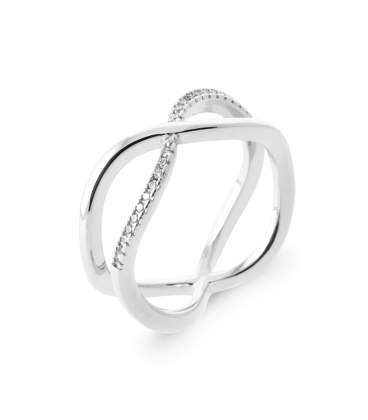 Bague en argent massif anneaux croisés zirconium 