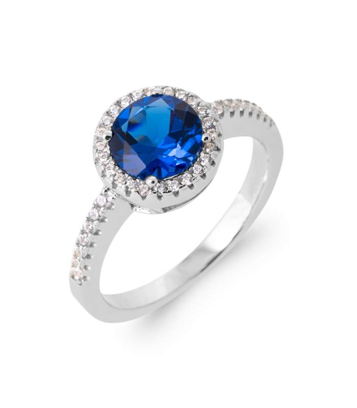 Bague En Argent Massif Avec émail Bleu - Taille 57 - État Correct