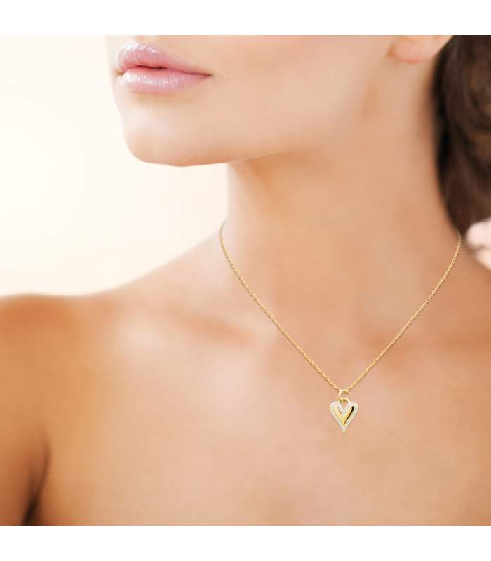 Collier Chaîne Plaqué Or 18 Carats - Pendentif Cœur Ajouré Avec Zircon Rouge - Longueur 40-45 Cm