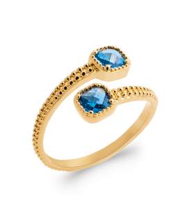 Bague jonc plaqué or zirconium bleu saphir en toi et moi 