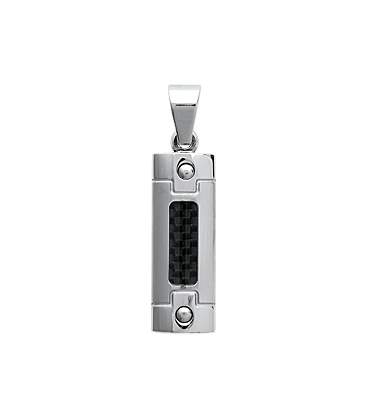 Pendentif mode homme plaque d'acier et carbone 
