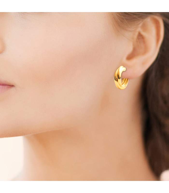 Boucles D'oreilles Anneaux Duo - Acier Plaqué Or - Fermoir Clip - Neuf Avec étiquettes