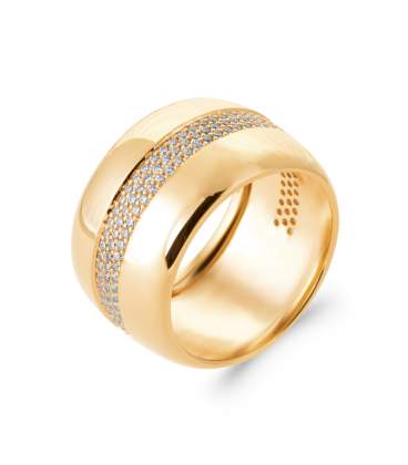 Bague plaqué or large anneau au centre rang zirconium 