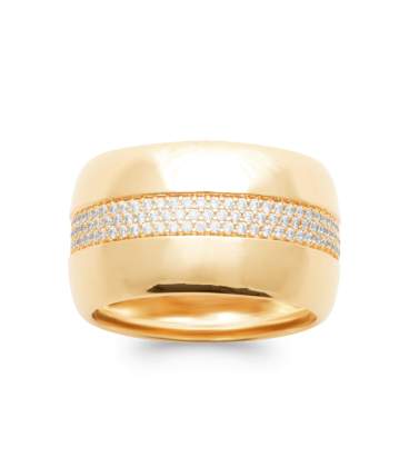 Bague plaqué or large anneau au centre rang zirconium 