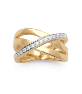 Bague plaqué or anneaux fixes croisés zirconium dessus 
