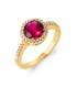 Bague plaqué or zirconium facetté rouge entouré de blanc 