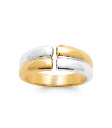 Bague argent et plaqué or anneaux ouverts deux tons 