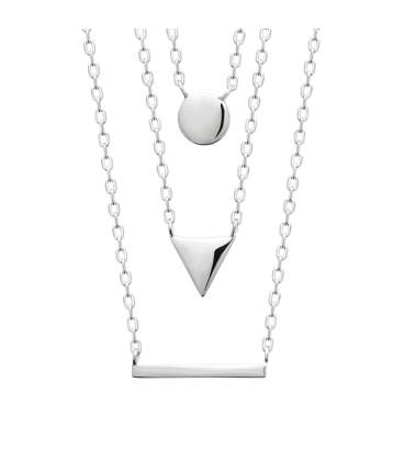 Collier chaînes argent massif pendant géométrique 