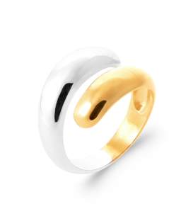 Bague bicolore plaqué or rhodiée anneau en tête a tête