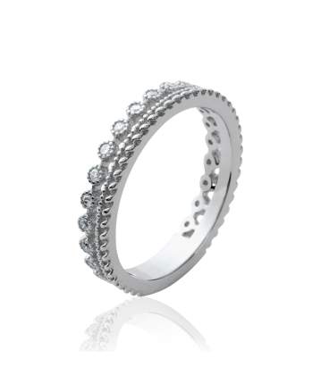Bague argent massif alliance bordée de zirconium-1