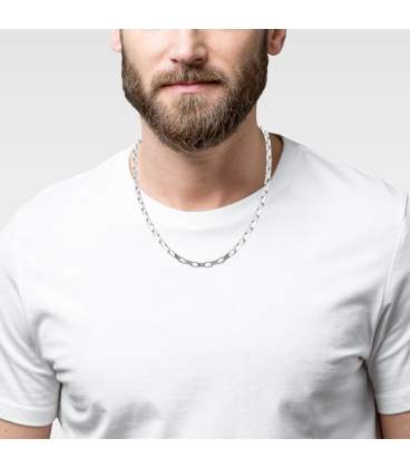Chaine de cou collier homme maillons rectangulaires aérés