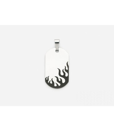 Pendentif homme plaque acier et carbone flamme Pendentif homme plaque acier et carbone flamme