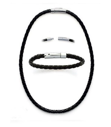 Collier homme cuir imitation tressé et acier Collier homme cuir imitation tressé et acier